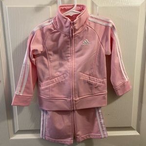 Pink and white adidas track suit 18 months